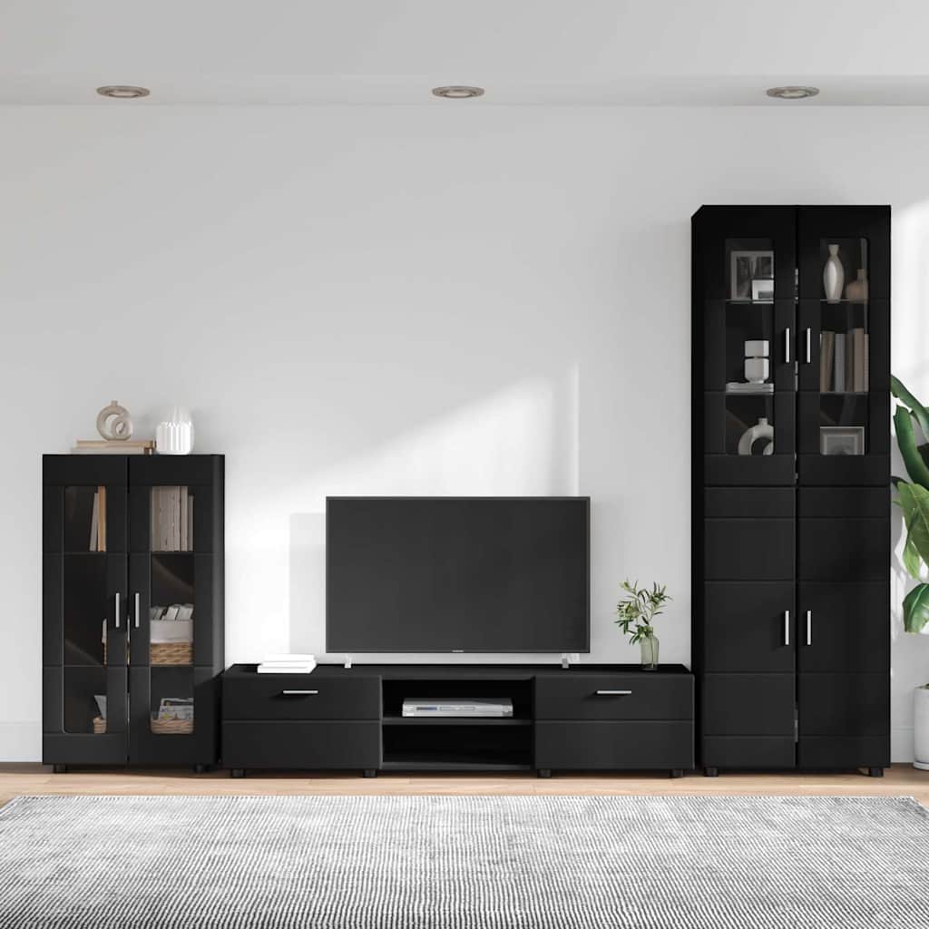 TV-Schrankset mit Schubladen FLORIN 3 pcs Schwarz Holzwerkstoff