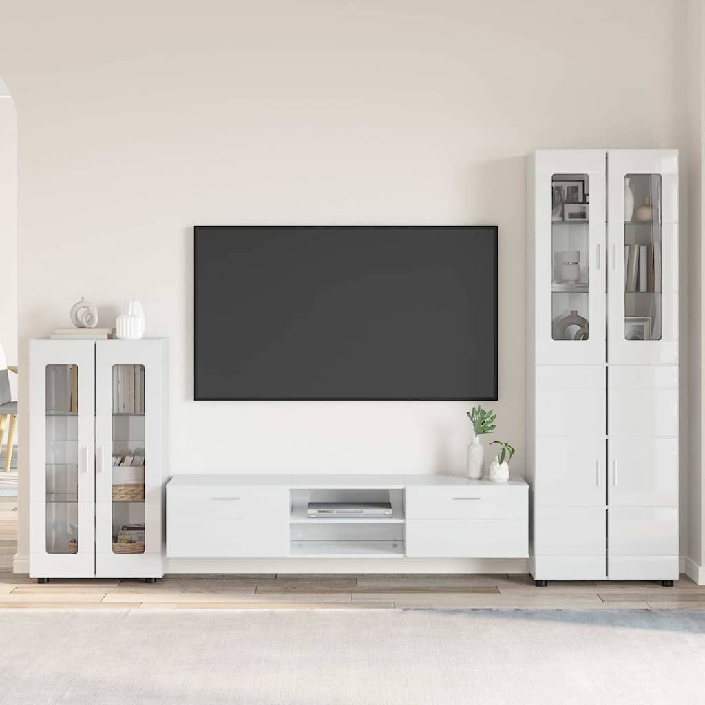 TV-Schrankset mit Tür FLORIN 3 pcs Hochglanz Weiß Holzwerkstoff
