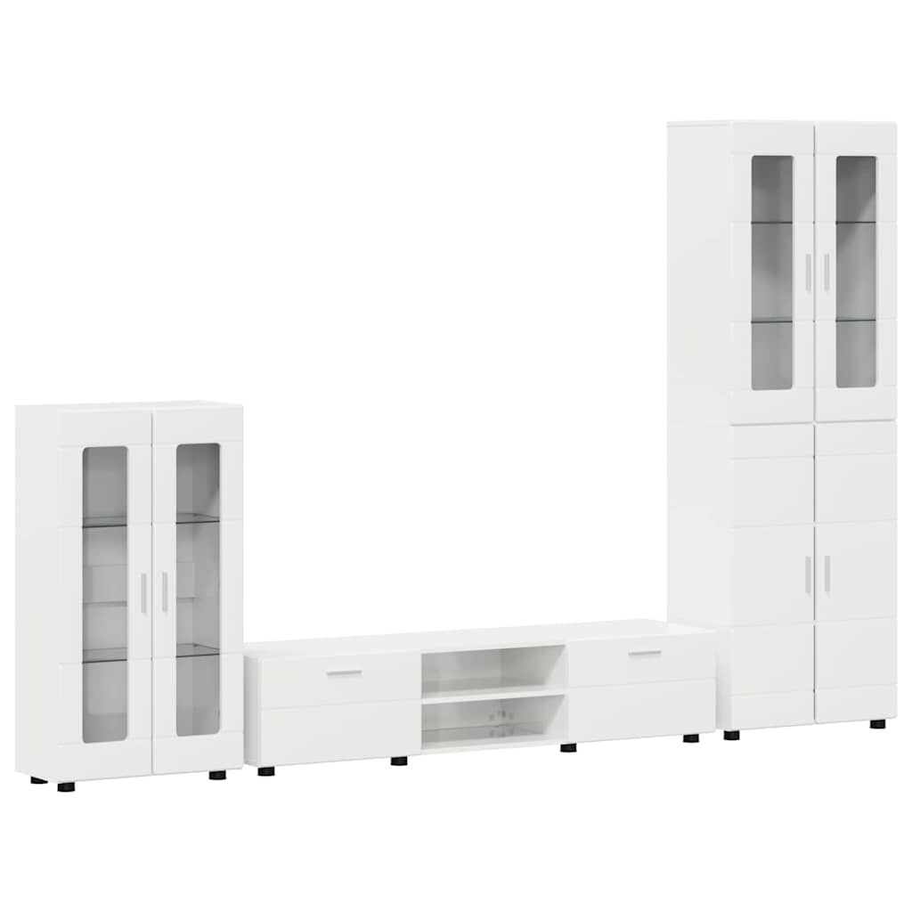 TV-Schrankset mit Tür FLORIN 3 pcs Hochglanz Weiß Holzwerkstoff