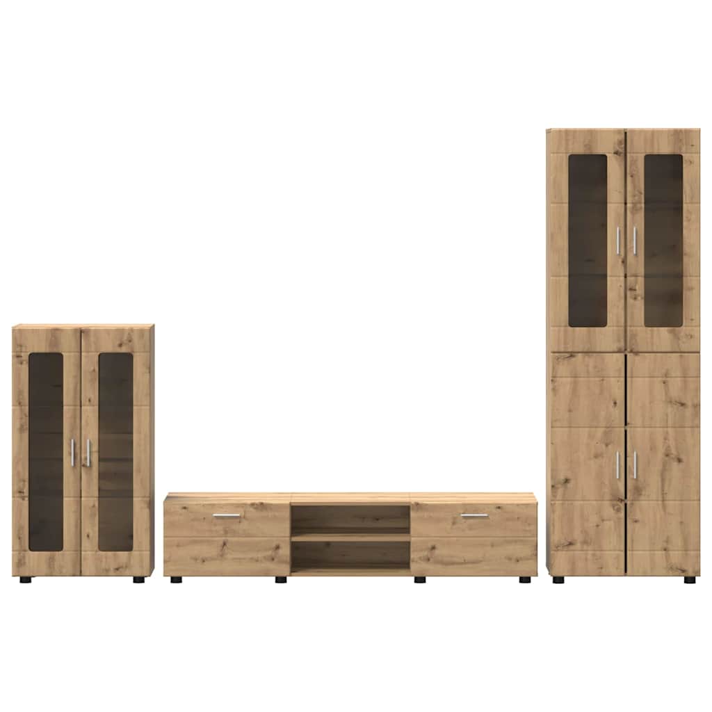 TV-Schrankset mit Tür FLORIN 3 pcs Artisan-Eiche Holzwerkstoff