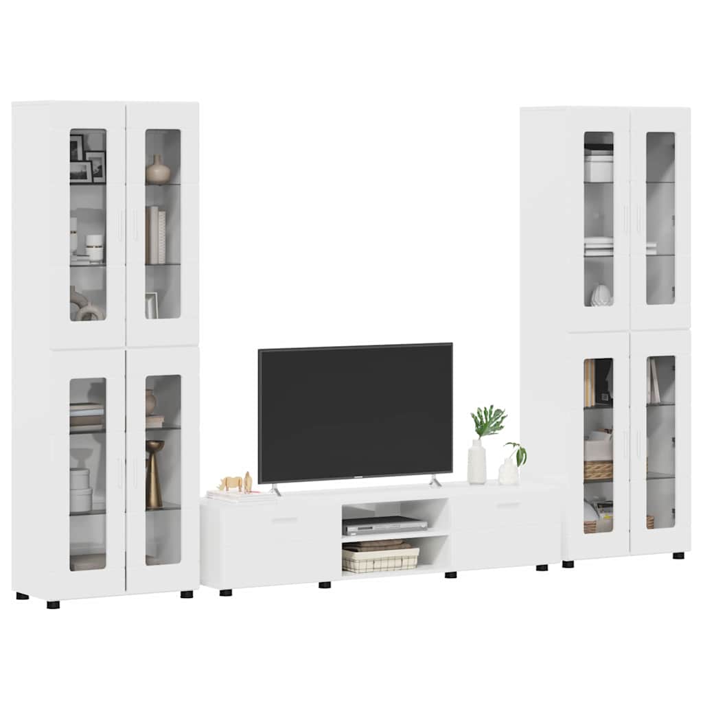 TV-Schrankset mit Tür FLORIN 3 pcs Hochglanz Weiß Holzwerkstoff