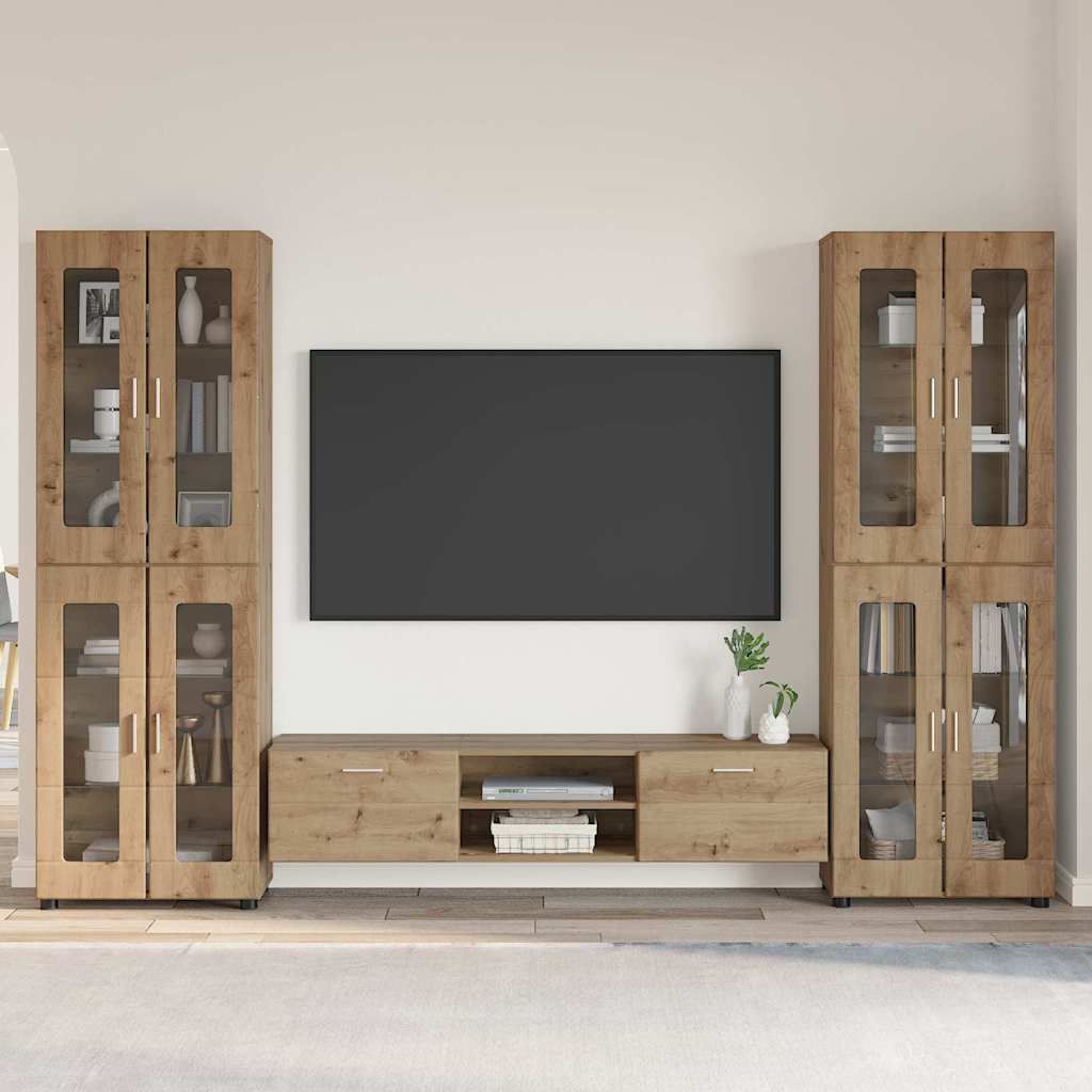 TV-Schrankset mit Tür FLORIN 3 pcs Artisan-Eiche Holzwerkstoff