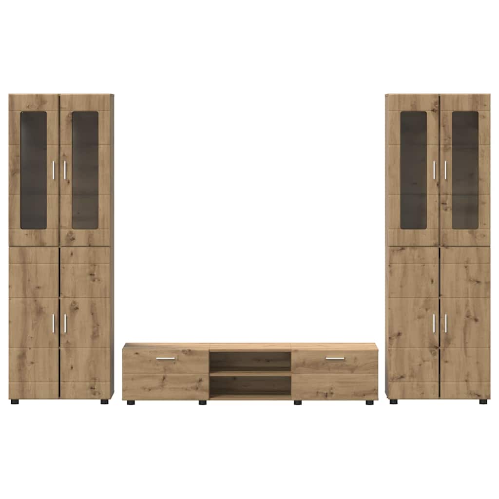 TV-Schrankset mit Tür FLORIN 3 pcs Artisan-Eiche Holzwerkstoff
