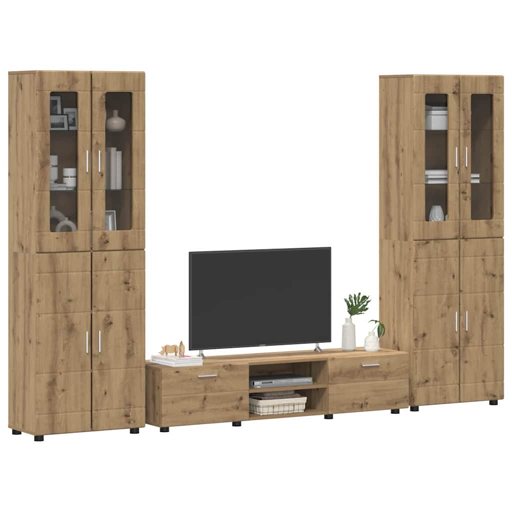 TV-Schrankset mit Tür FLORIN 3 pcs Artisan-Eiche Holzwerkstoff