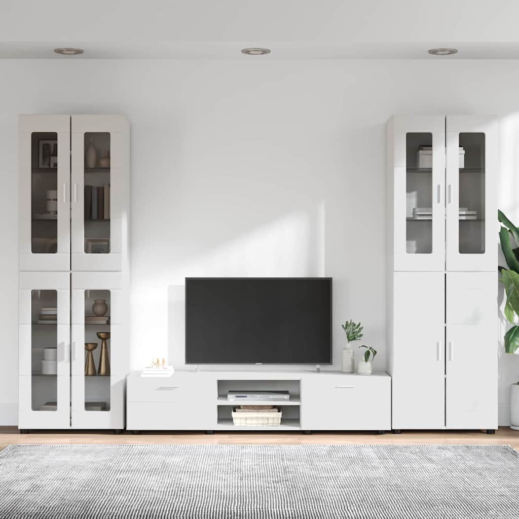 TV-Schrankset mit Tür FLORIN 3 pcs Hochglanz Weiß Holzwerkstoff