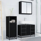 Badezimmermöbel-Set 3 pcs Schwarz Eichen-Optik Holzwerkstoff