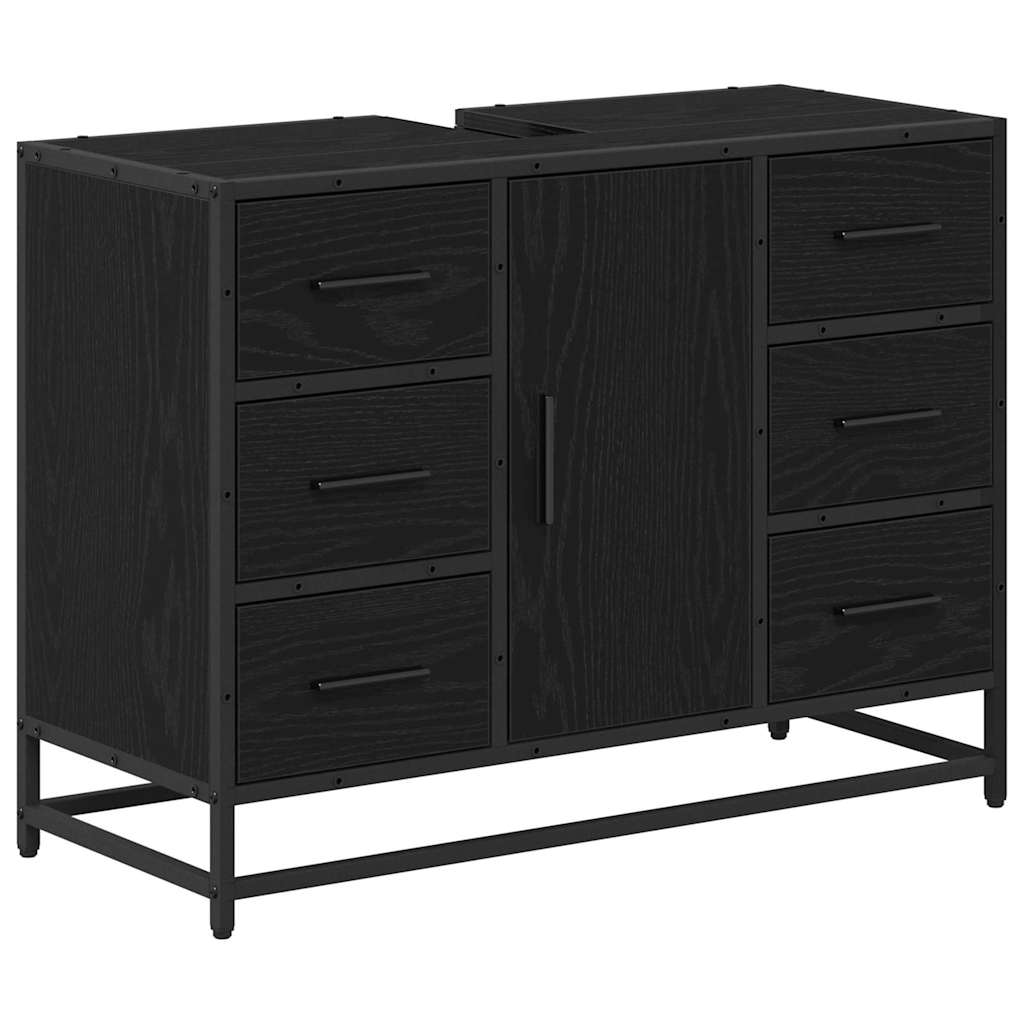 Badezimmermöbel-Set 4 pcs Schwarz Eichen-Optik Holzwerkstoff