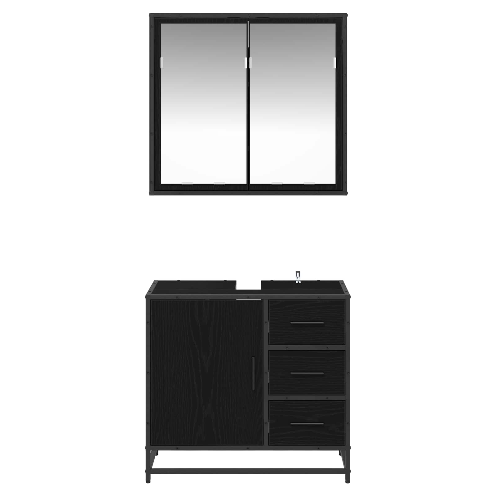Badezimmermöbel Set 2 pcs Schwarz Eichen-Optik Holzwerkstoff
