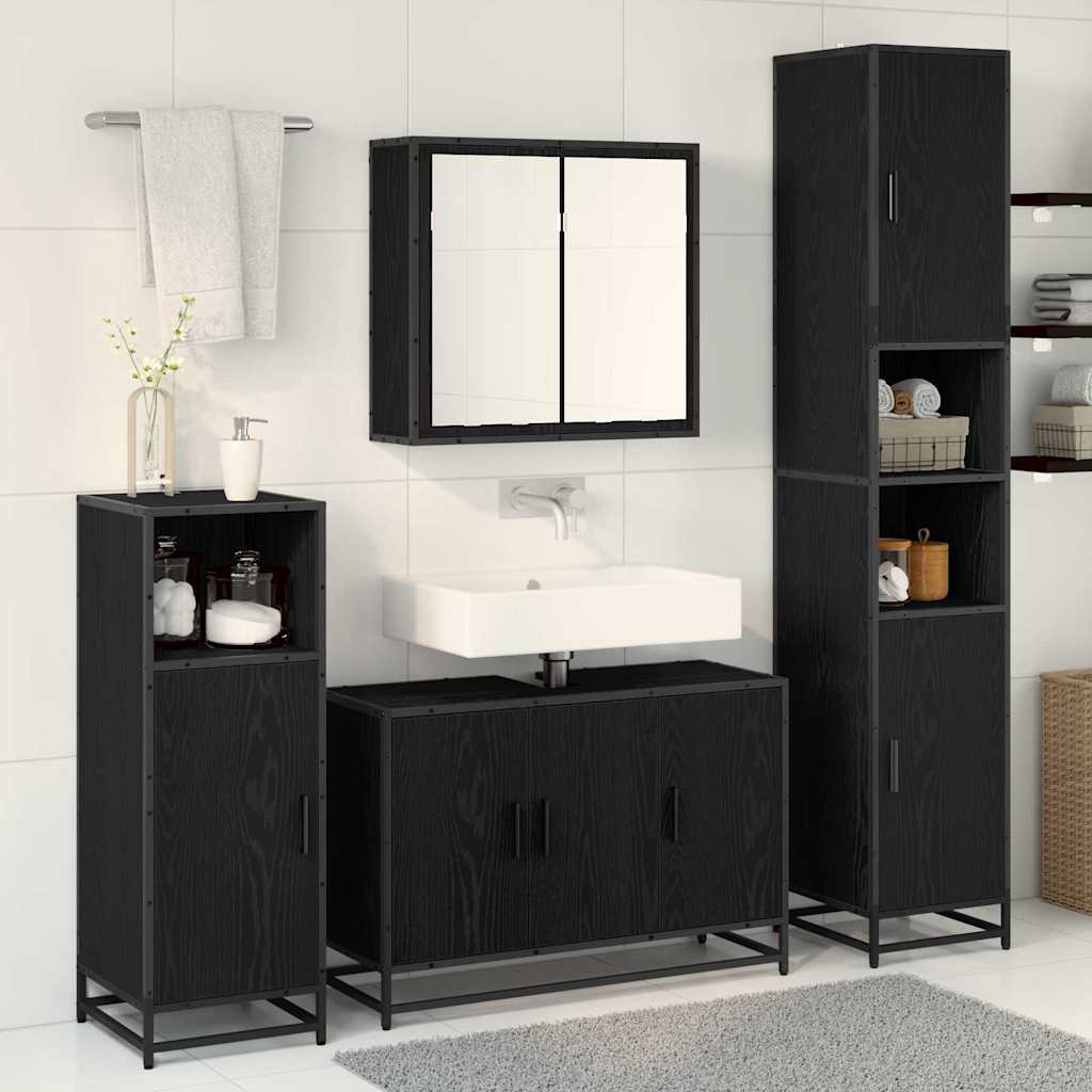 Badezimmermöbel-Set 4 pcs Schwarz Eichen-Optik Holzwerkstoff
