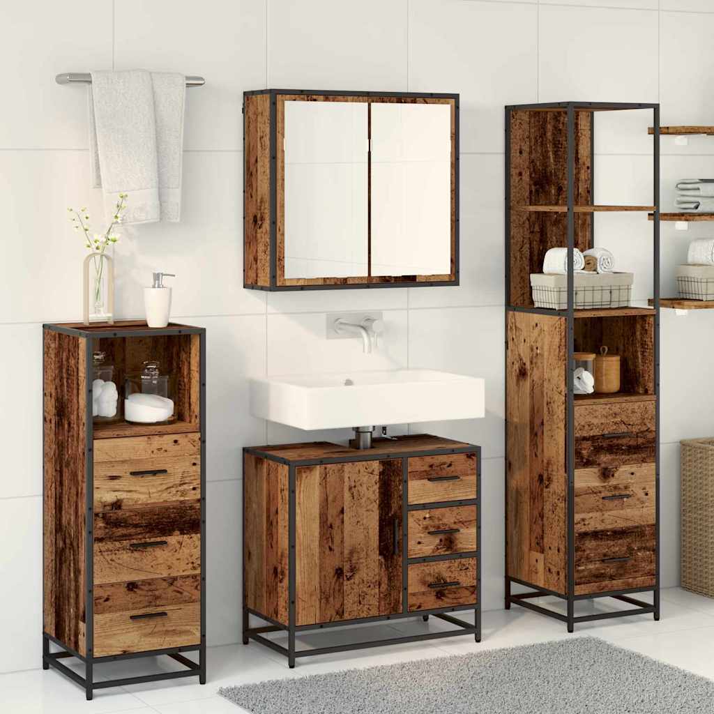 Badezimmermöbel-Set mit Schubladen 4 pcs Altholz Holzwerkstoff