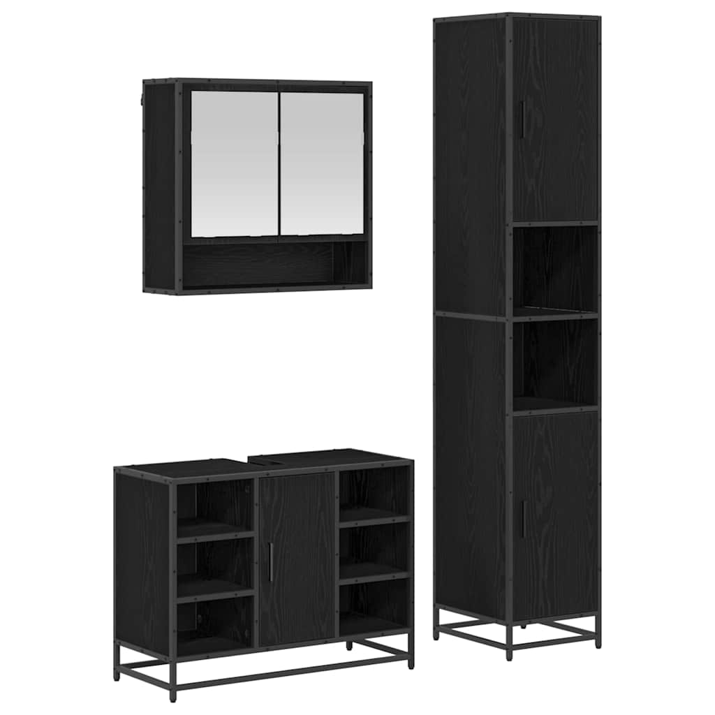 Badezimmermöbel-Set 3 pcs Schwarz Eichen-Optik Holzwerkstoff