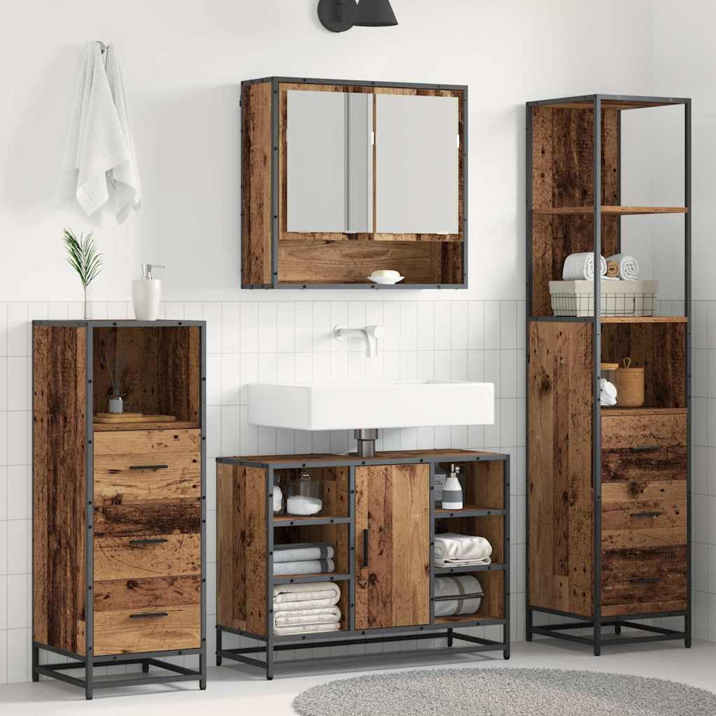 Badezimmermöbel-Set mit Schubladen 4 pcs Altholz Holzwerkstoff
