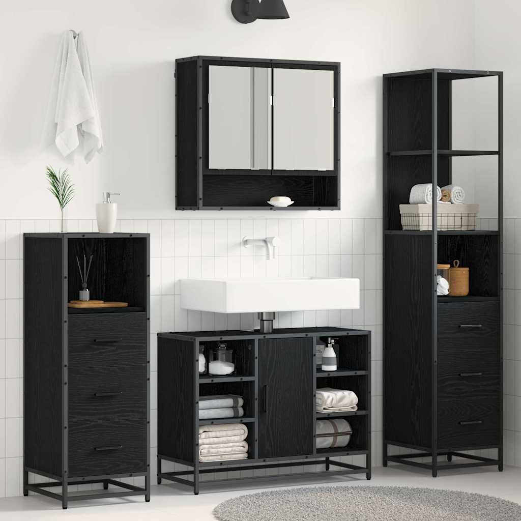 Badezimmermöbel-Set 4 pcs Schwarz Eichen-Optik Holzwerkstoff