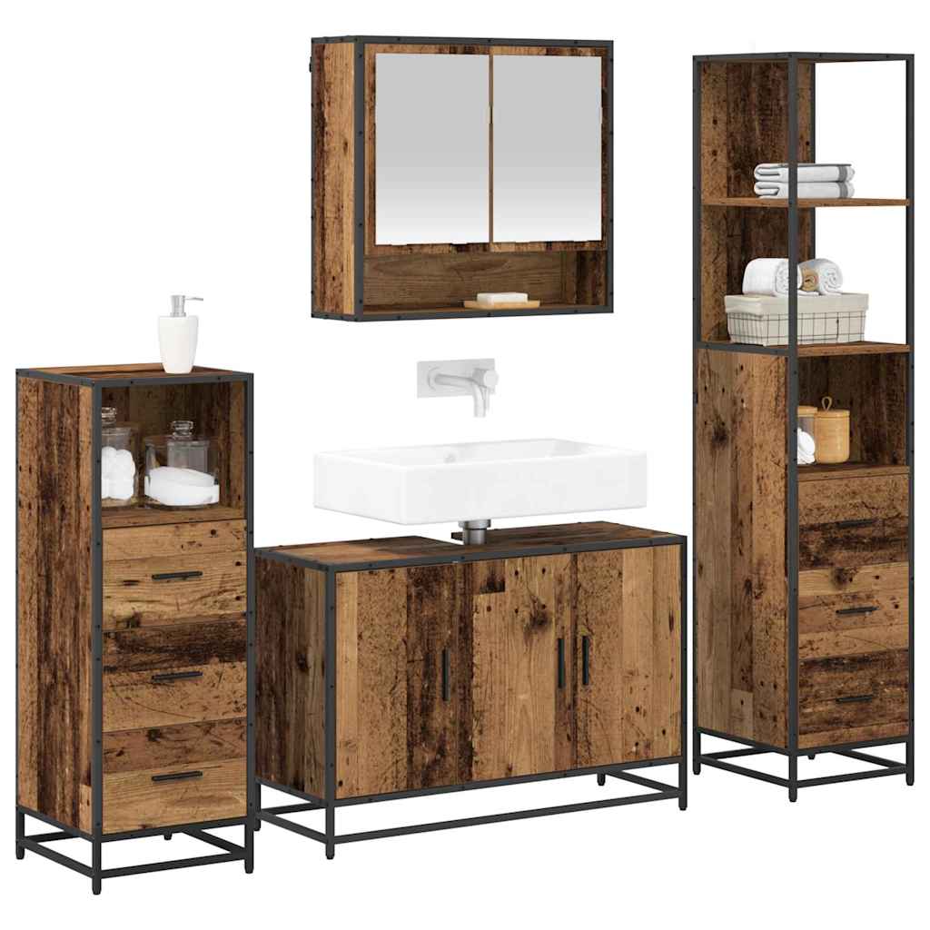 Badezimmermöbel-Set mit Schubladen 4 pcs Altholz Holzwerkstoff