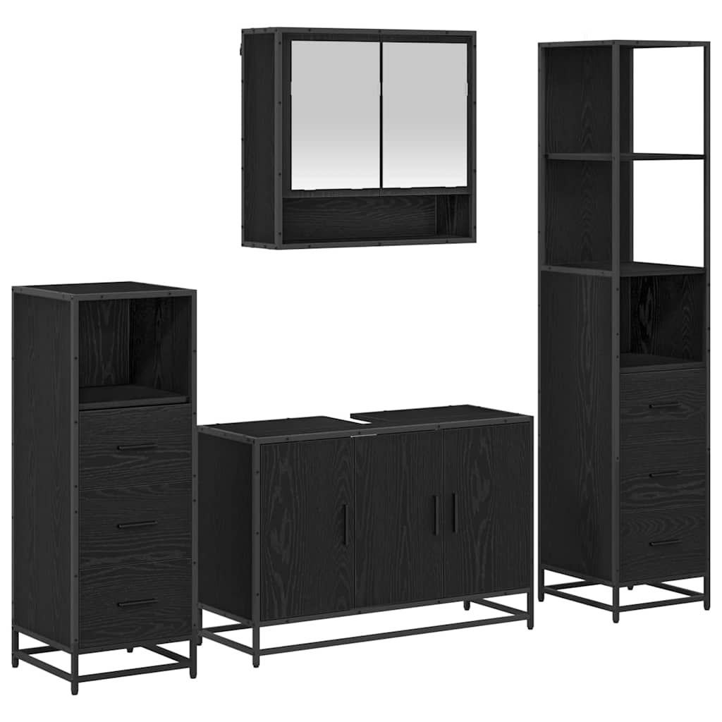 Badezimmermöbel-Set 4 pcs Schwarz Eichen-Optik Holzwerkstoff