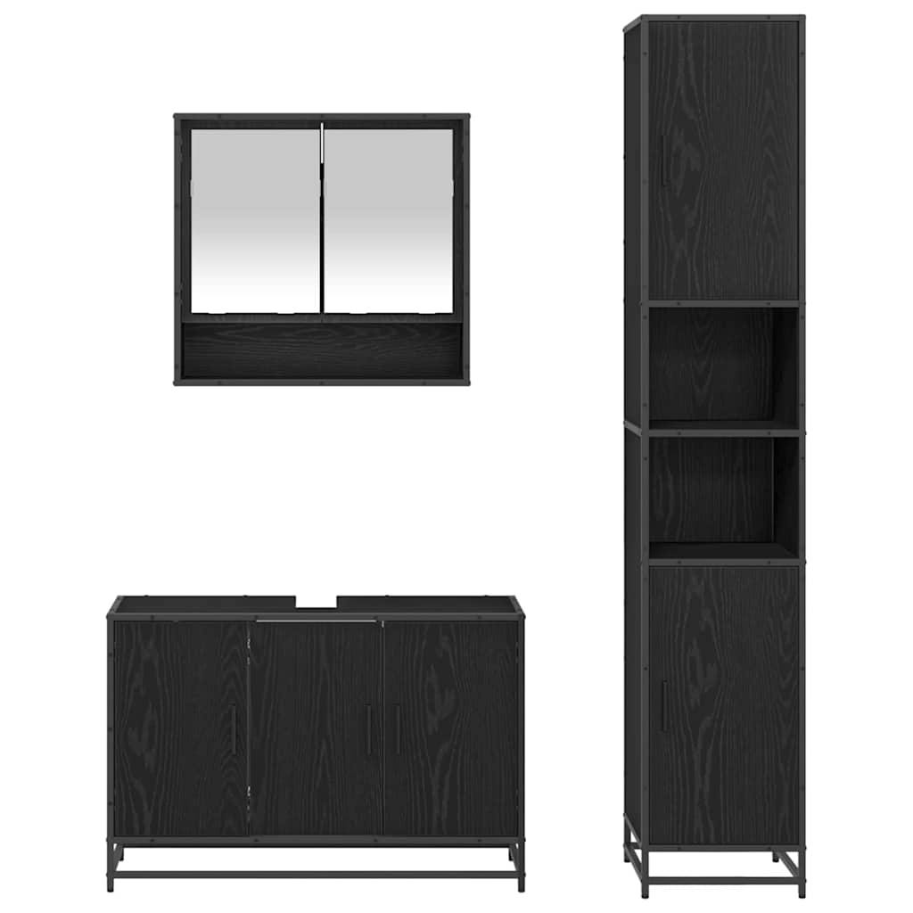 Badezimmermöbel-Set 3 pcs Schwarz Eichen-Optik Holzwerkstoff