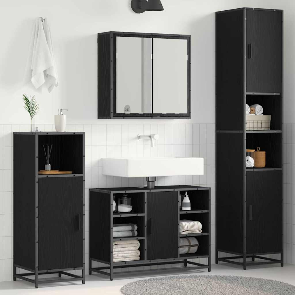 Badezimmermöbel-Set 4 pcs Schwarz Eichen-Optik Holzwerkstoff
