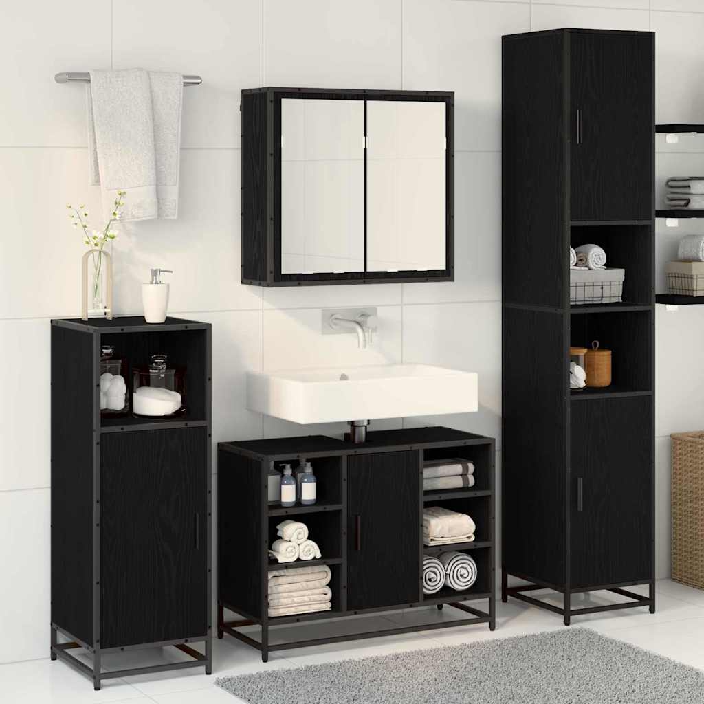 Badezimmermöbel-Set 4 pcs Schwarz Eichen-Optik Holzwerkstoff