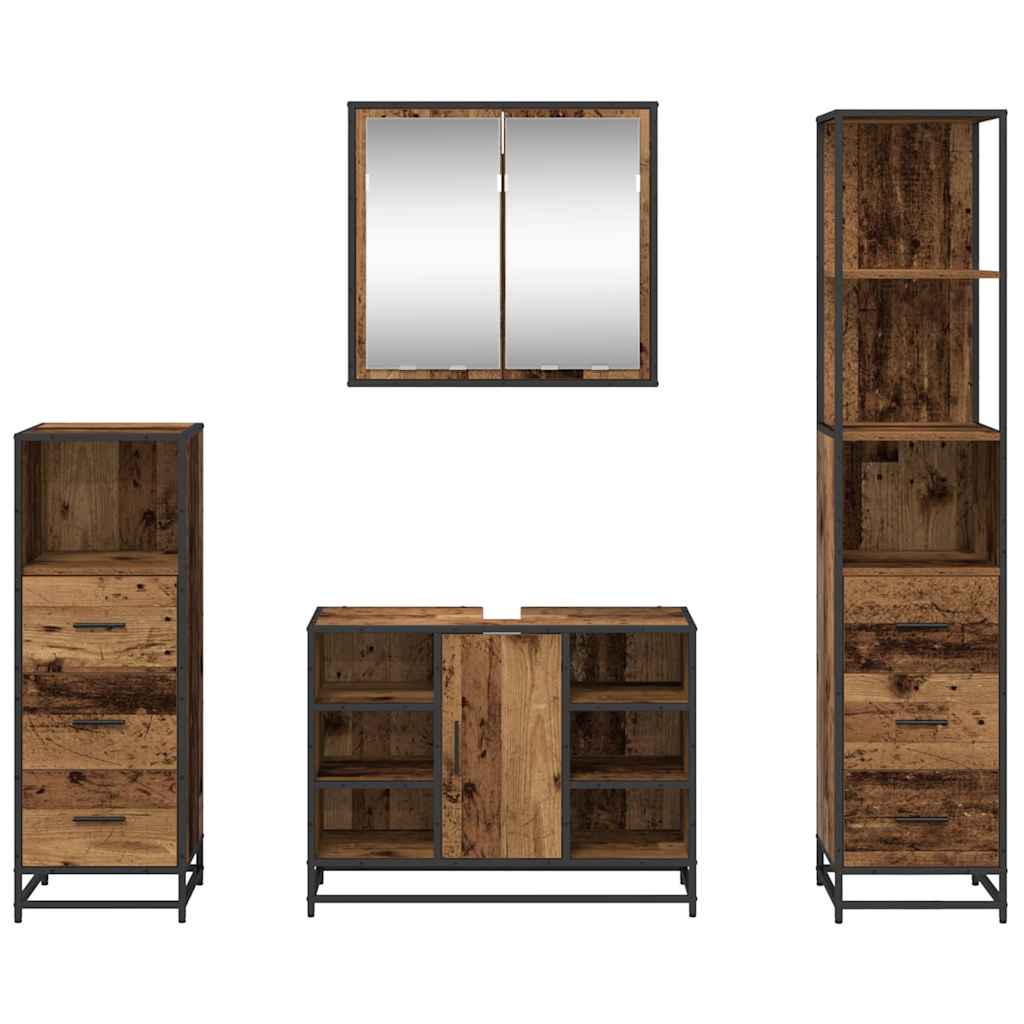Badezimmermöbel-Set mit Schubladen 4 pcs Altholz Holzwerkstoff