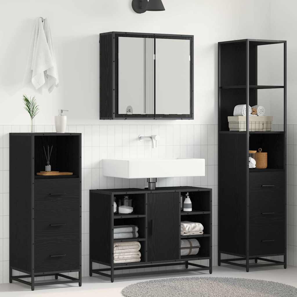Badezimmermöbel-Set 4 pcs Schwarz Eichen-Optik Holzwerkstoff