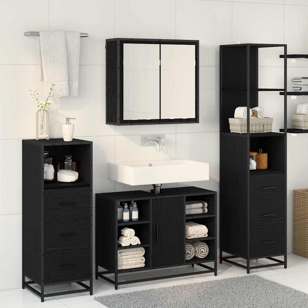 Badezimmermöbel-Set 4 pcs Schwarz Eichen-Optik Holzwerkstoff