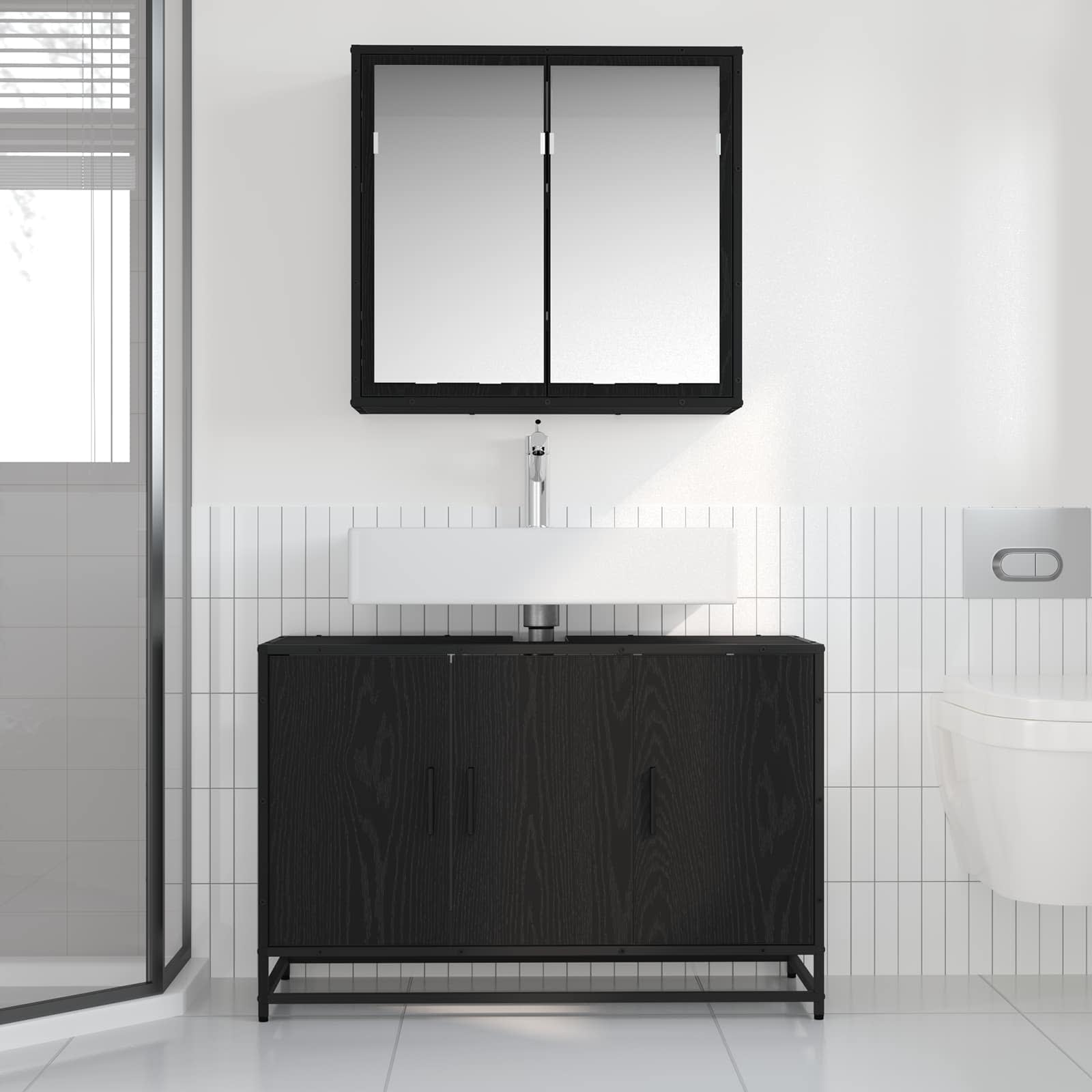 Badezimmermöbel-Set 2 pcs Schwarz Eichen-Optik Holzwerkstoff