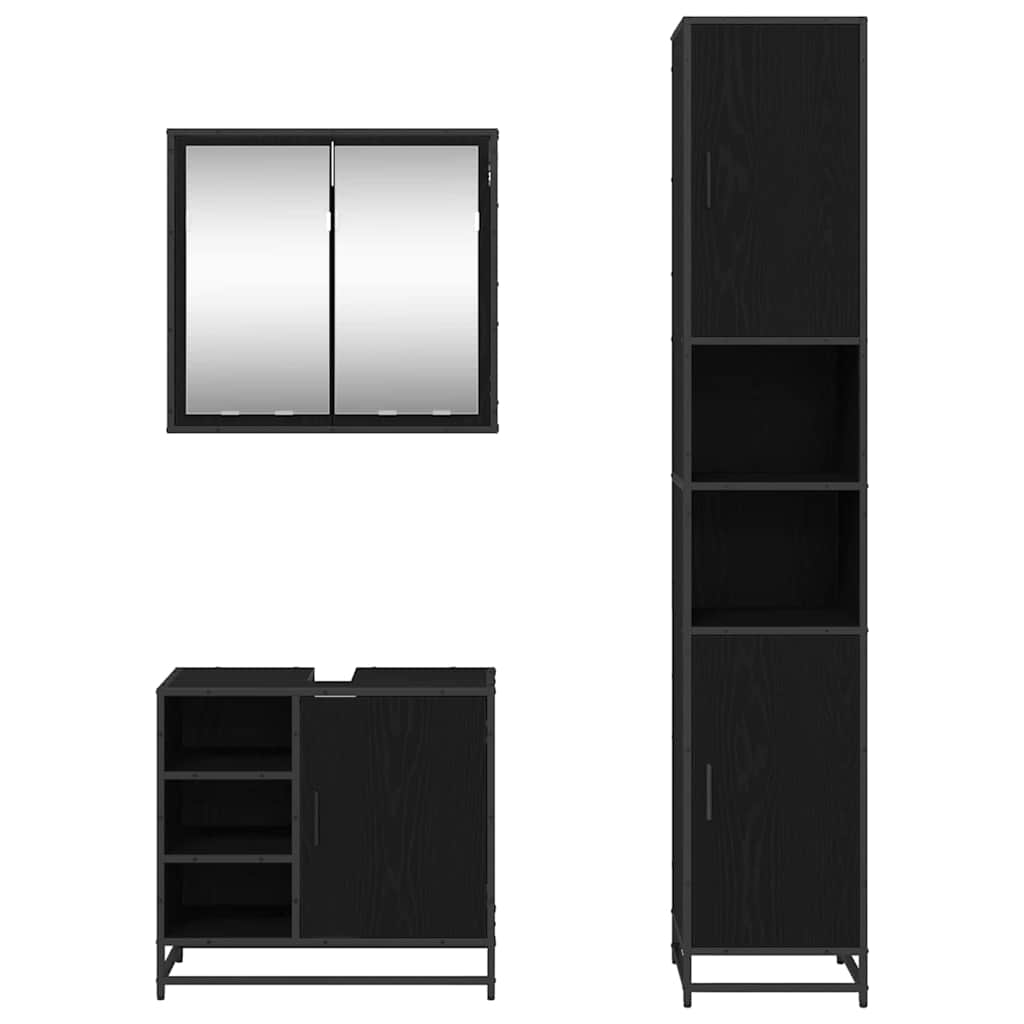 Badezimmermöbel-Set 3 pcs Schwarz Eichen-Optik Holzwerkstoff