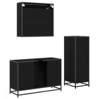 Badezimmermöbel-Set 3 pcs Schwarz Eichen-Optik Holzwerkstoff