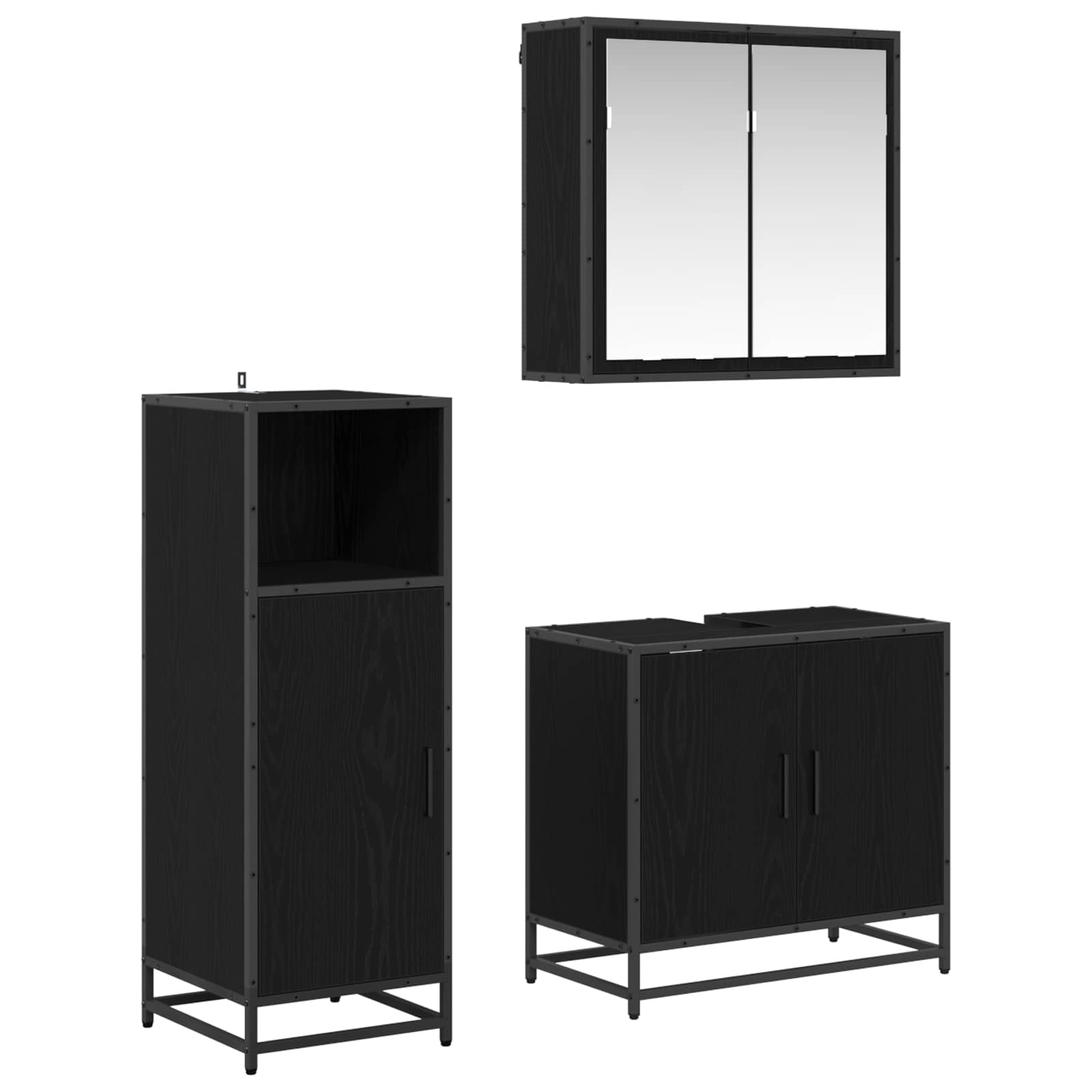 Badezimmermöbel-Set 3 pcs Schwarz Eichen-Optik Holzwerkstoff