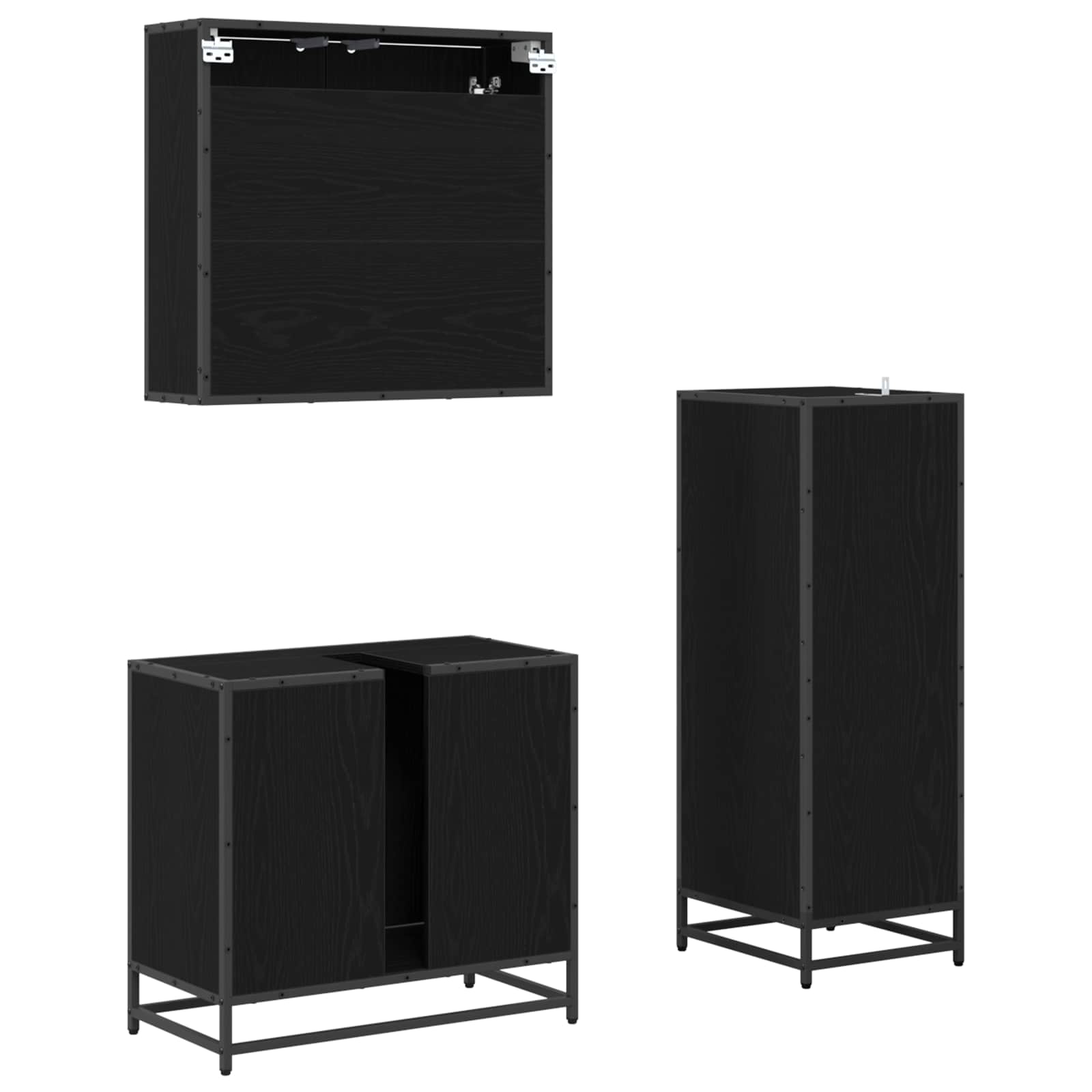 Badezimmermöbel-Set 3 pcs Schwarz Eichen-Optik Holzwerkstoff