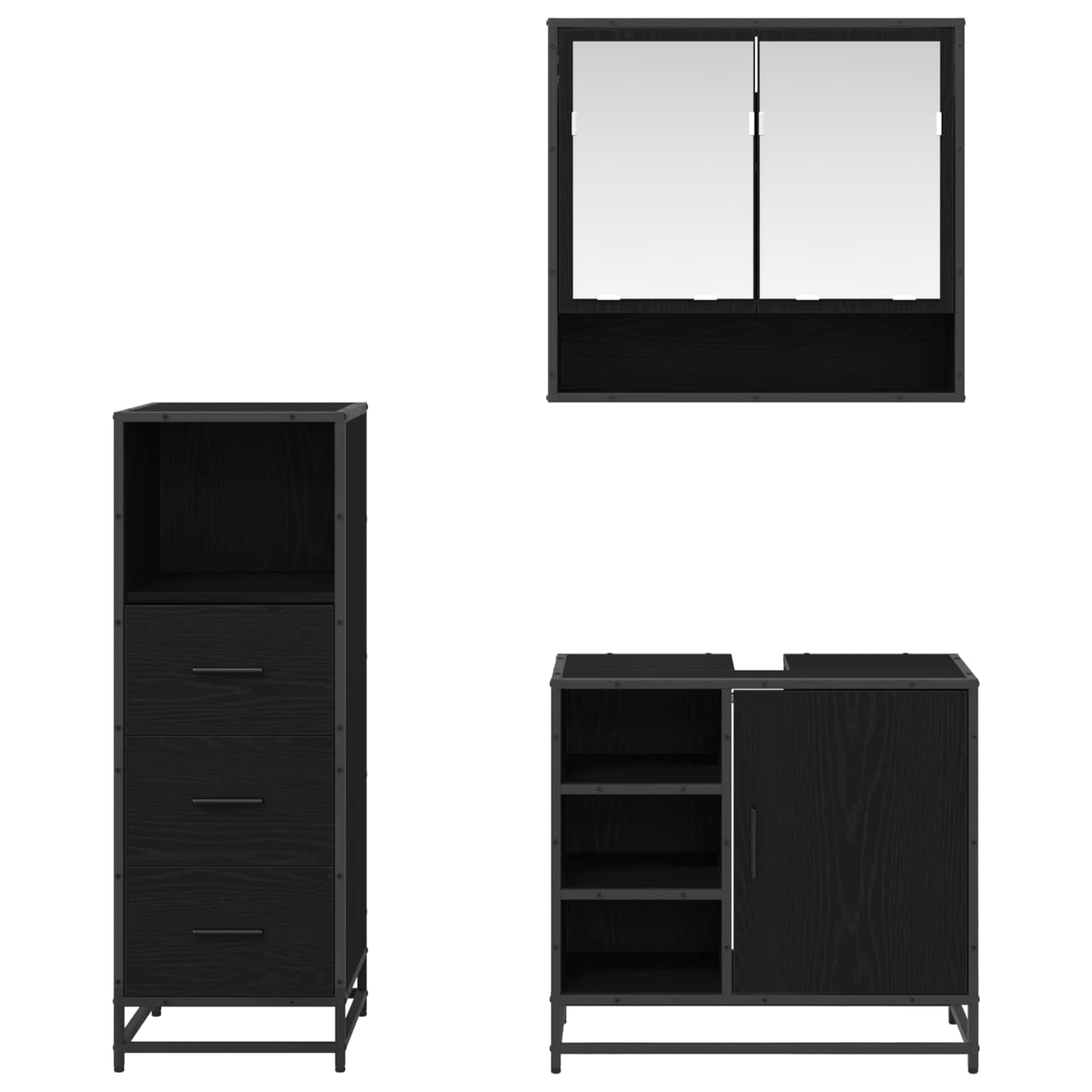 Badezimmermöbel-Set 3 pcs Schwarz Eichen-Optik Holzwerkstoff