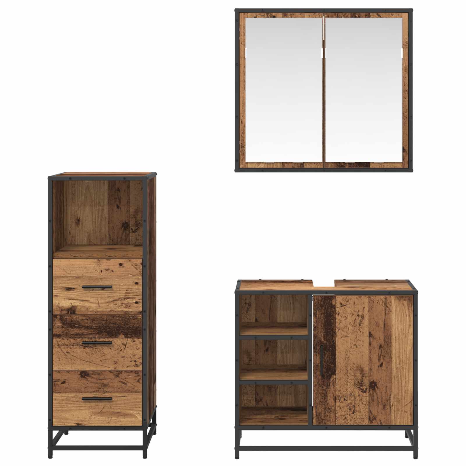 Badezimmermöbel-Set mit Schubladen 3 pcs Altholz Holzwerkstoff