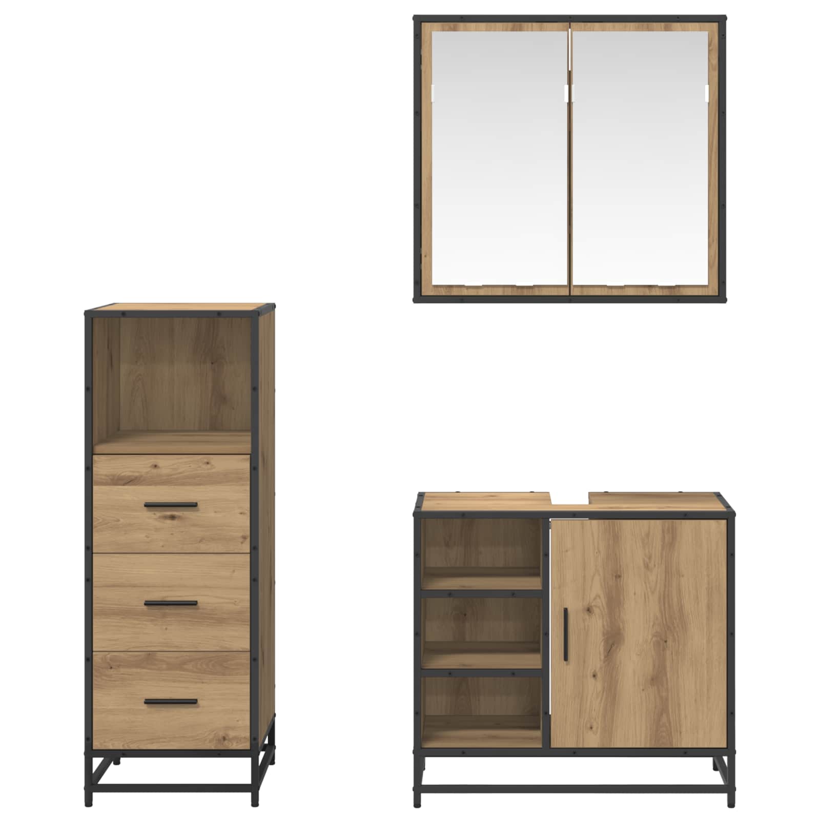 Badezimmermöbel-Set mit Regal 3 pcs Artisan-Eiche Holzwerkstoff