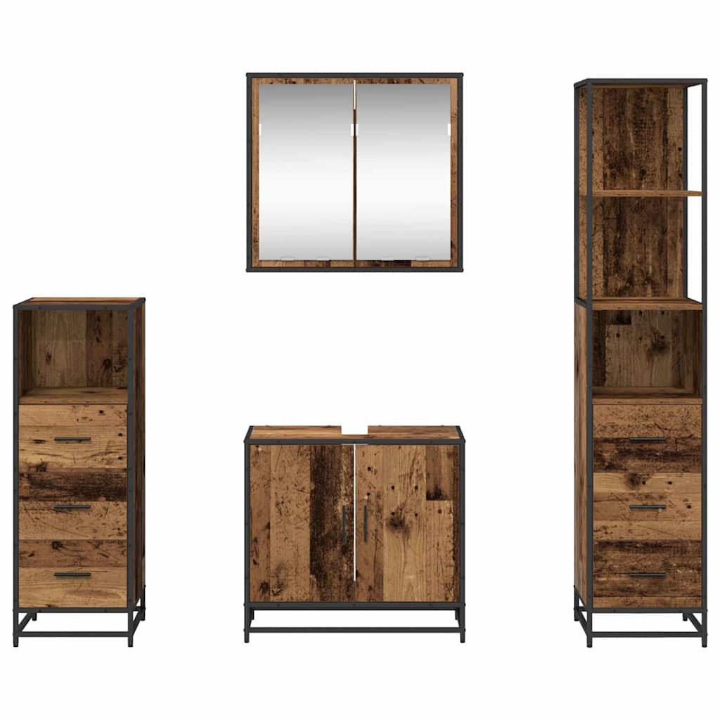 Badezimmermöbel-Set mit Schubladen 4 pcs Altholz Holzwerkstoff