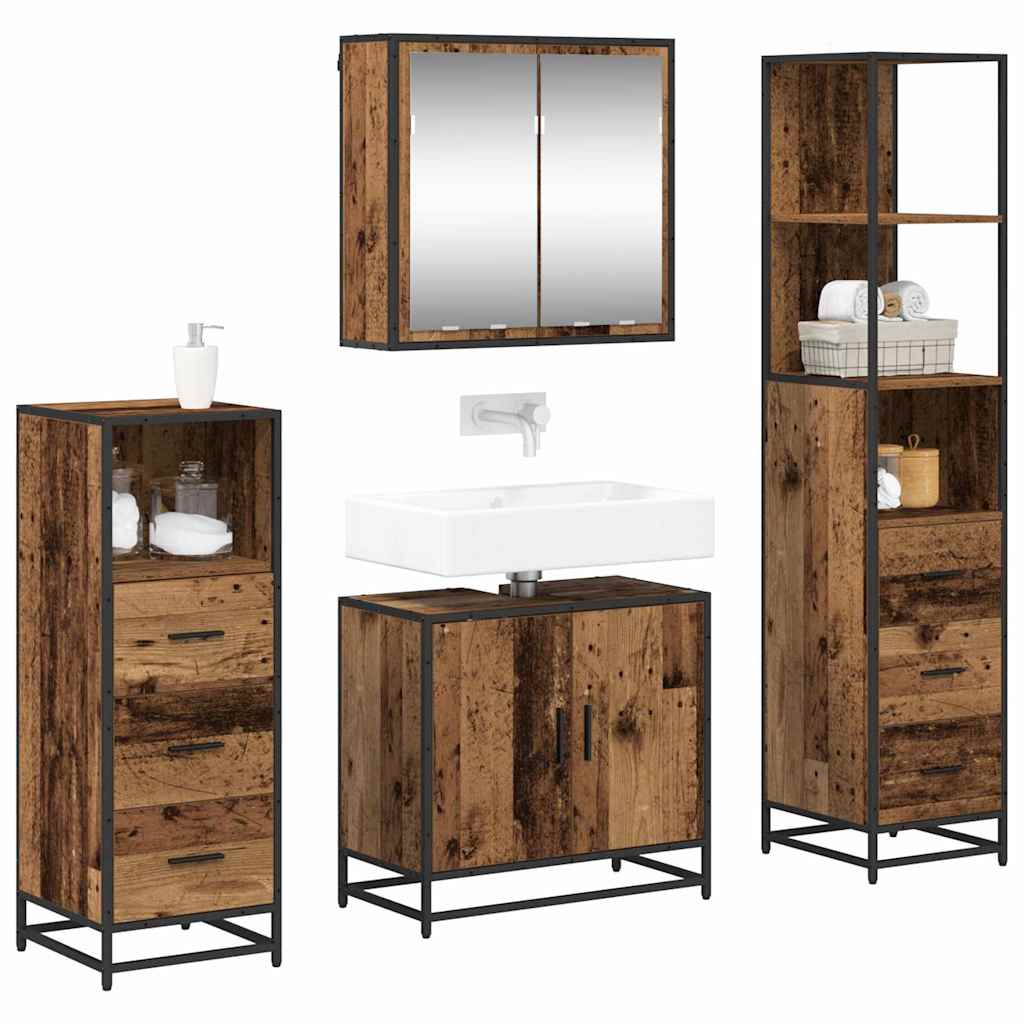 Badezimmermöbel-Set mit Schubladen 4 pcs Altholz Holzwerkstoff
