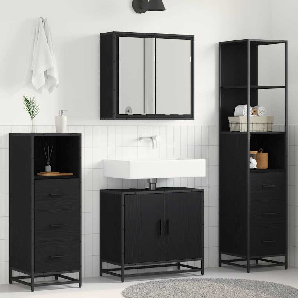 Badezimmermöbel-Set 4 pcs Schwarz Eichen-Optik Holzwerkstoff