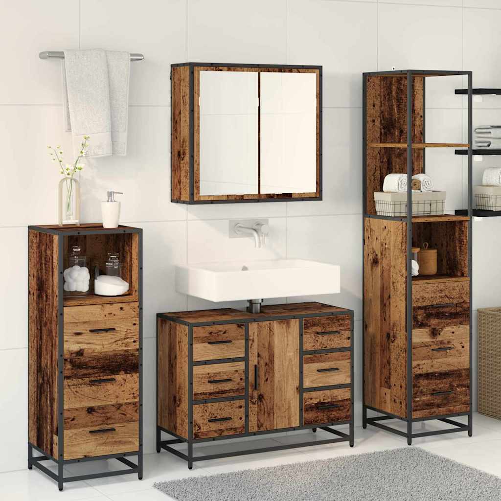 Badezimmermöbel-Set mit Schubladen 3 pcs Altholz Holzwerkstoff