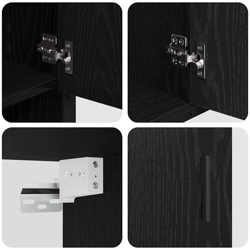 Badezimmermöbel-Set 3 pcs Schwarz Eichen-Optik Holzwerkstoff