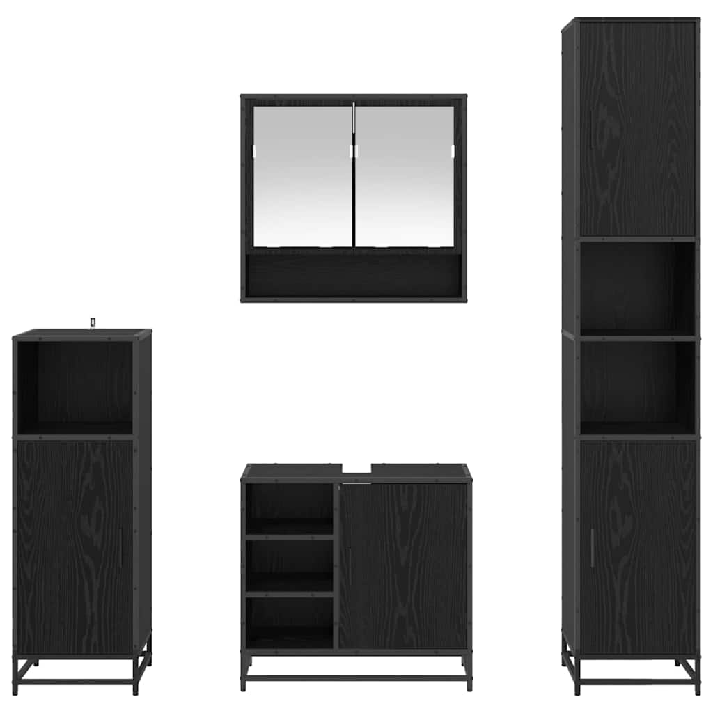 Badezimmermöbel-Set 4 pcs Schwarz Eichen-Optik Holzwerkstoff