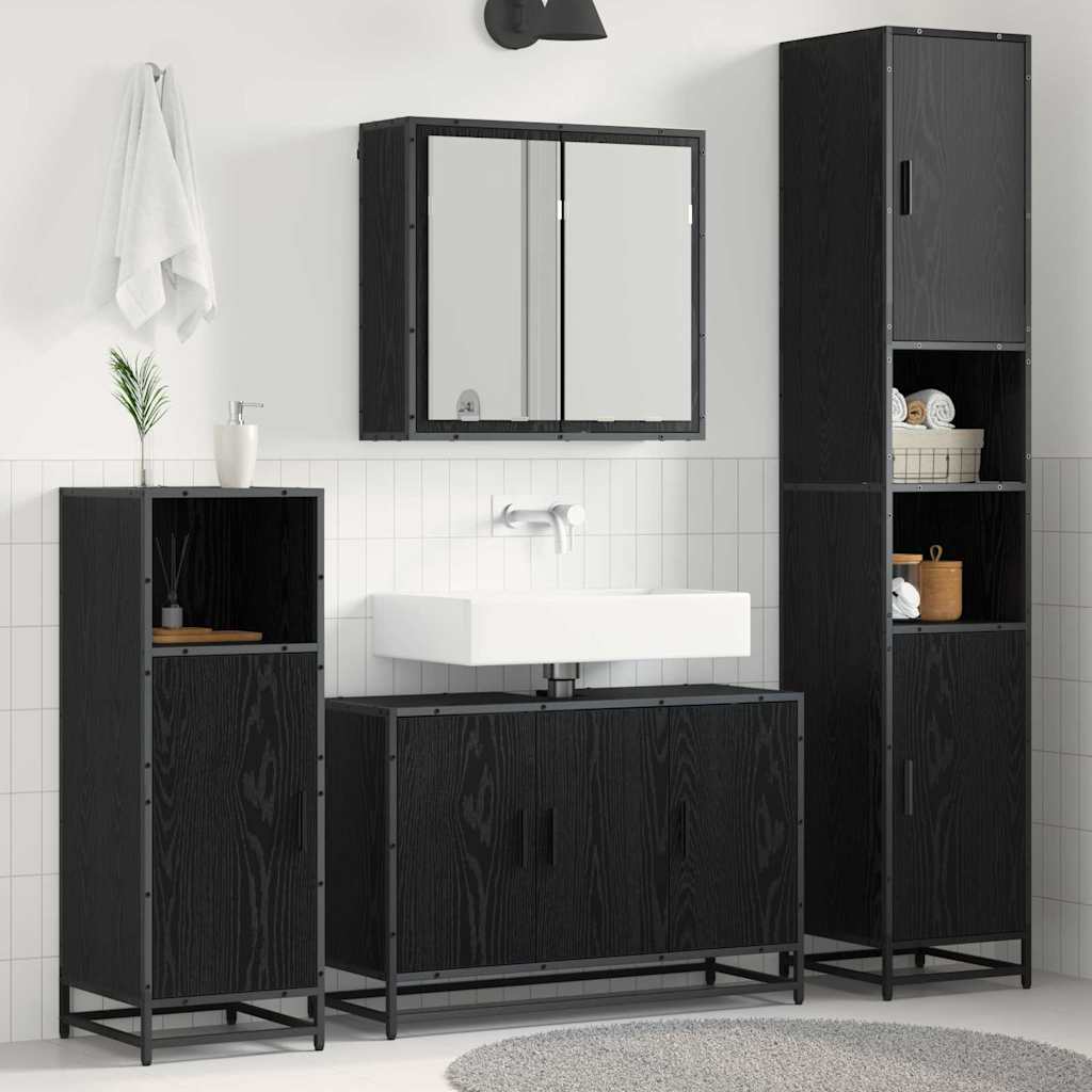 Badezimmermöbel-Set 3 pcs Schwarz Eichen-Optik Holzwerkstoff