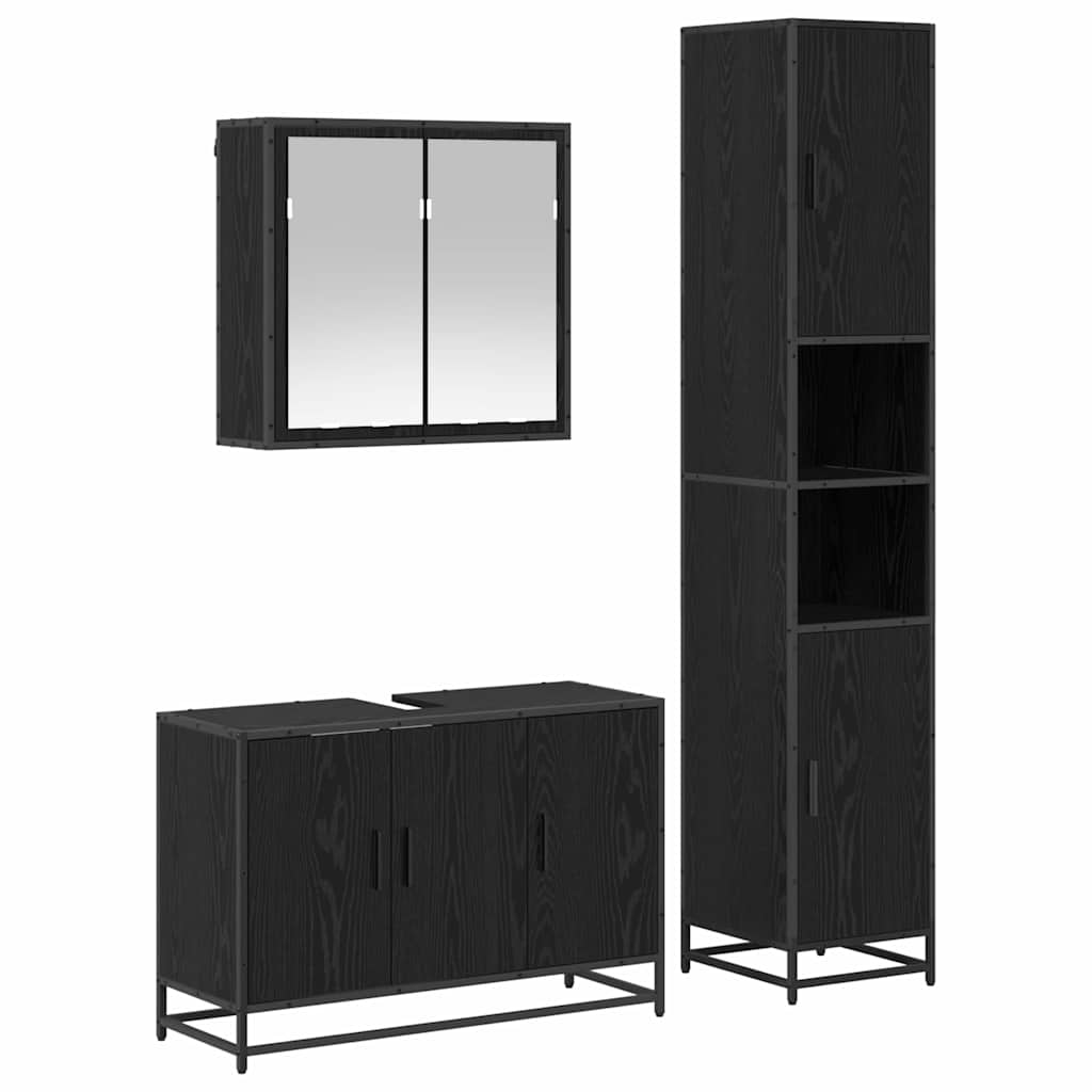 Badezimmermöbel-Set 3 pcs Schwarz Eichen-Optik Holzwerkstoff