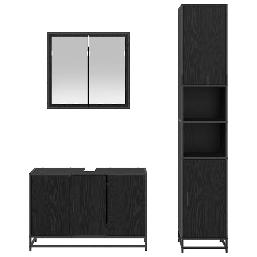 Badezimmermöbel-Set 3 pcs Schwarz Eichen-Optik Holzwerkstoff