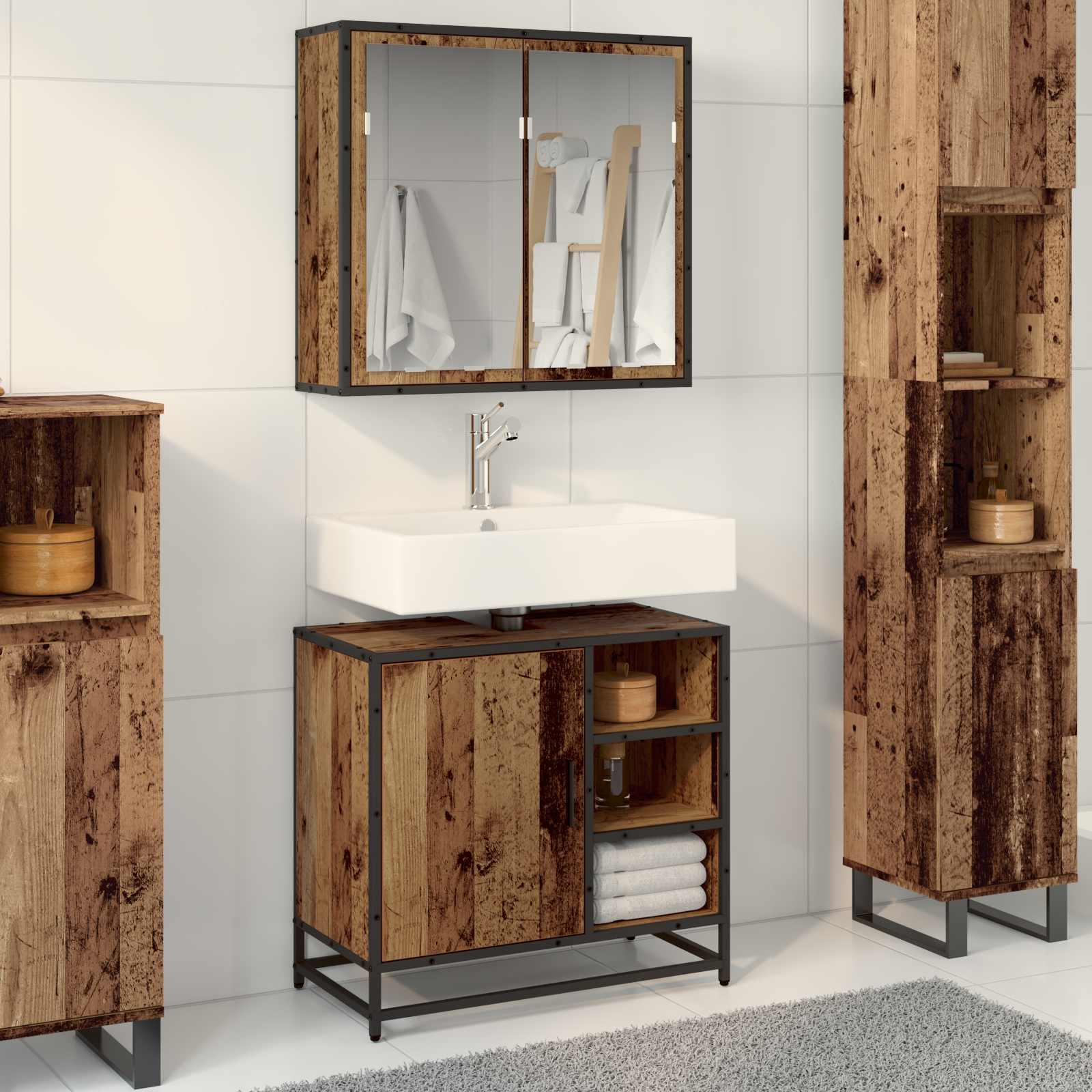 Badezimmermöbel-Set mit Regal 2 pcs Altholz Holzwerkstoff