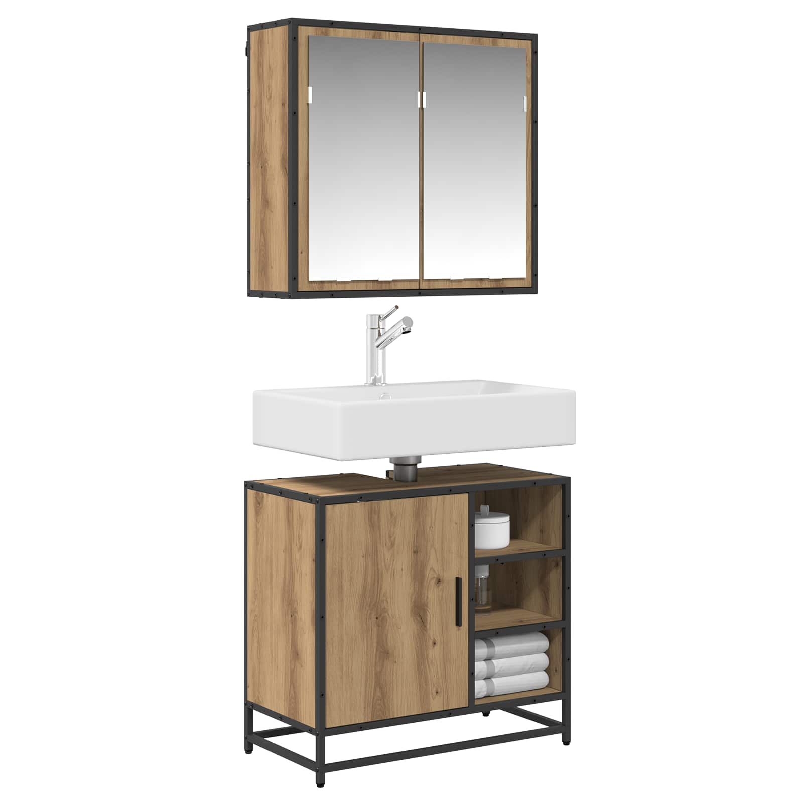 Badezimmermöbel-Set mit Regal 2 pcs Artisan-Eiche Holzwerkstoff