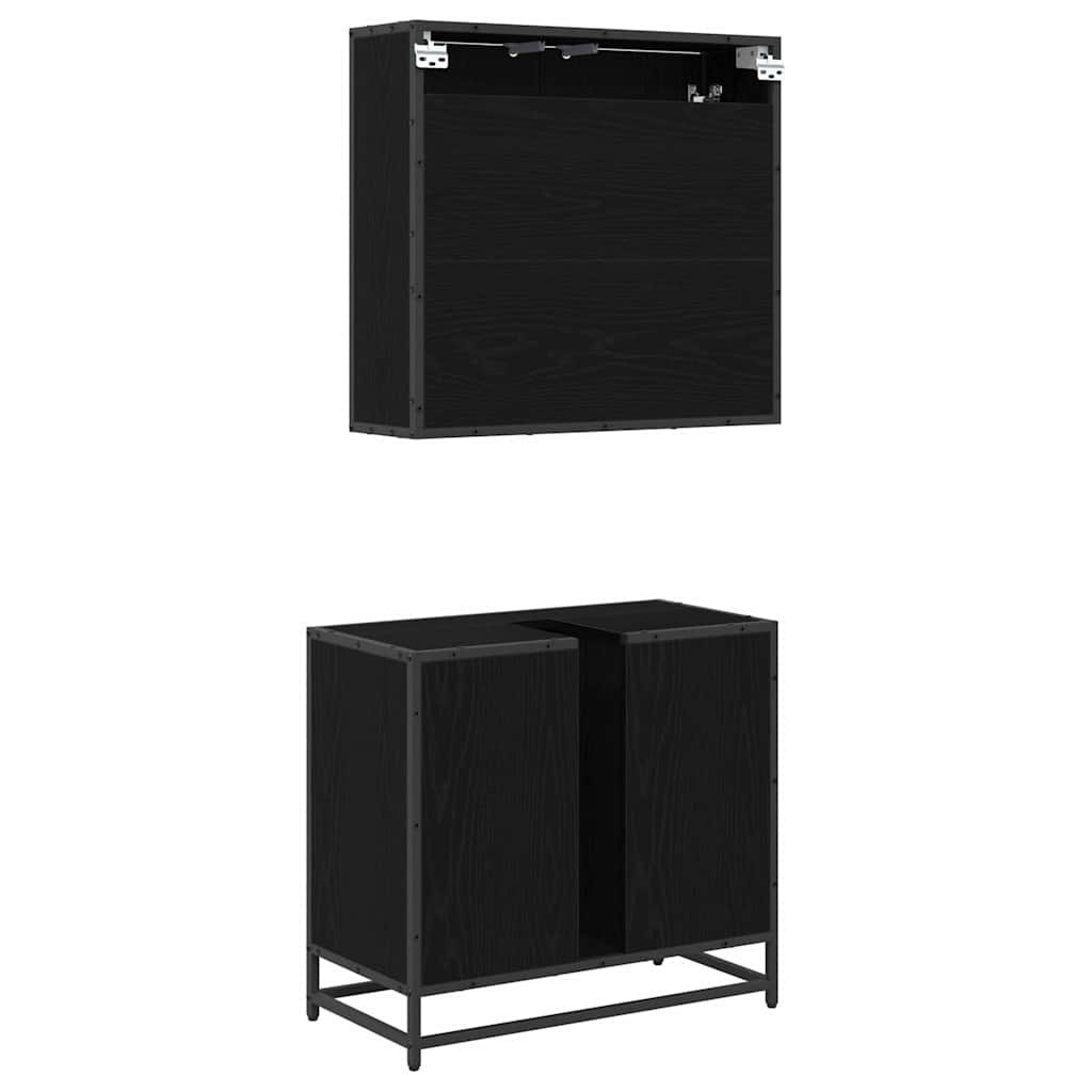 Badezimmermöbel-Set 2 pcs Schwarz Eichen-Optik Holzwerkstoff