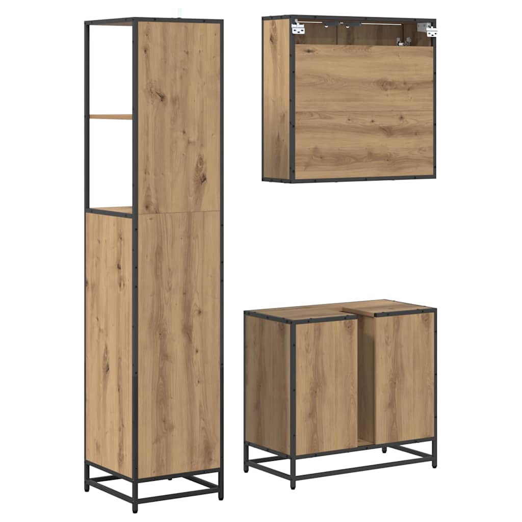 Badezimmermöbel-Set mit Regal 3 pcs Artisan-Eiche Holzwerkstoff