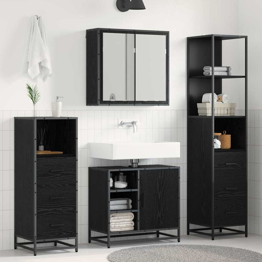 Badezimmermöbel-Set 3 pcs Schwarz Eichen-Optik Holzwerkstoff