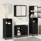 Badezimmermöbel-Set 3 pcs Schwarz Eichen-Optik Holzwerkstoff