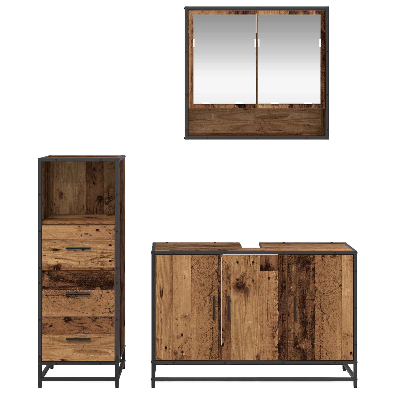 Badezimmermöbel-Set mit Schubladen 3 pcs Altholz Holzwerkstoff