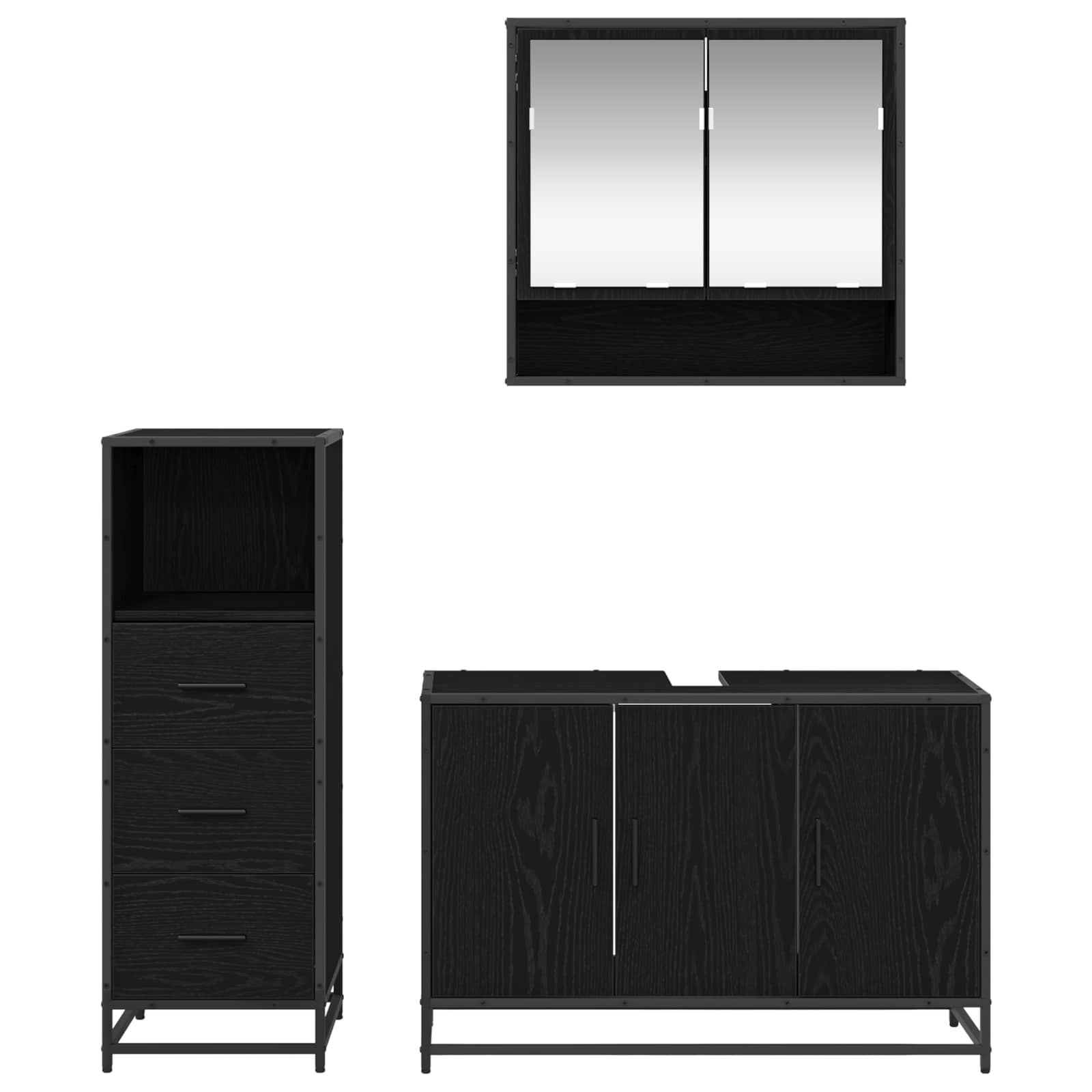 Badezimmermöbel-Set 3 pcs Schwarz Eichen-Optik Holzwerkstoff
